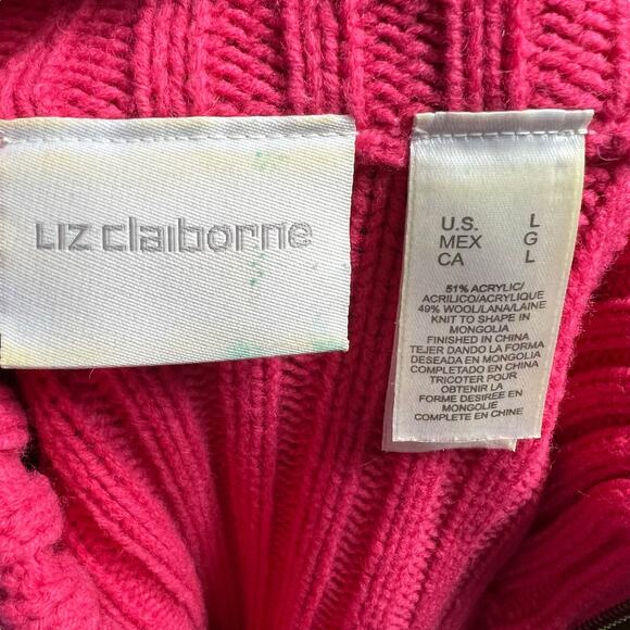 Liz Claiborne Fuchsia Zip-Up Sweater, L, Acrylic-Wool Blend, Cozy Knit - Picture 5 of 7